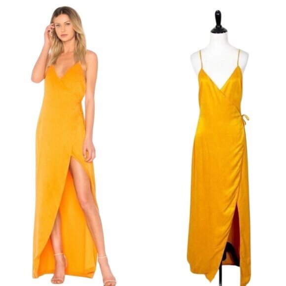 Revolve NBD Esperanza Wrap Dress Spaghetti Straps Side Slit Open Back Prom Glam - Picture 2 of 16